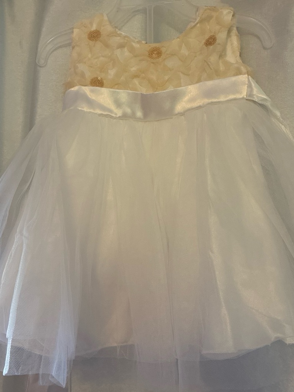 Girls Cream Floral Bodice and White Tulle Party Dress